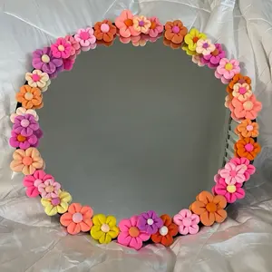 Handmade Clay Flower Mirror – Aesthetic Wall Decor