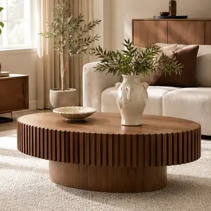 ARCH Modern Handcraft Drum Coffee Table 43.7 Inch Oval Coffee Table for Living Room, Small Ellipse Coffee Table with Sturdy Pedestal Base, Walnut MDF, Easy Assembly, Multiple Color Options, 43.7inch/Black/Matt Black/Natural Ash Color Options