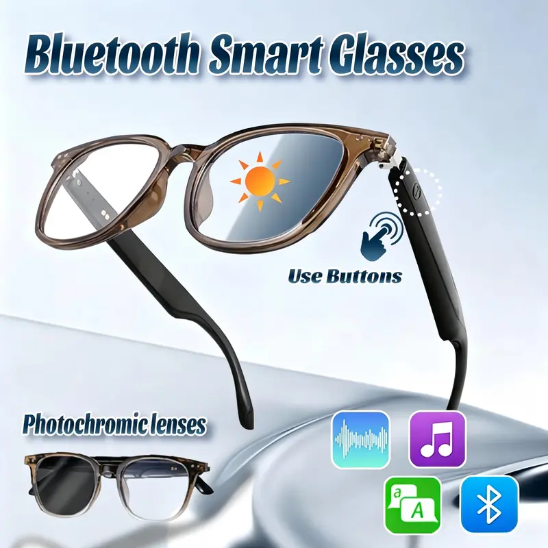 Unisex Adult Polarized AI Smart Glasses - Ultra-Lightweight Rectangular Modern Bluetooth Device with Real-Time Translation, Wireless Audio, Voice Calls, USB Magnetic Charging, UV Protection, Eye Care, All-Day Use, Ready for Travel, Work, Fitness