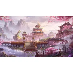 11CT Full Cross Stitch Cotton Thread Embroidery Kit, DIY Printed Fairyland Tower Handcraft Set for Crafts & Art with Summer Vibes