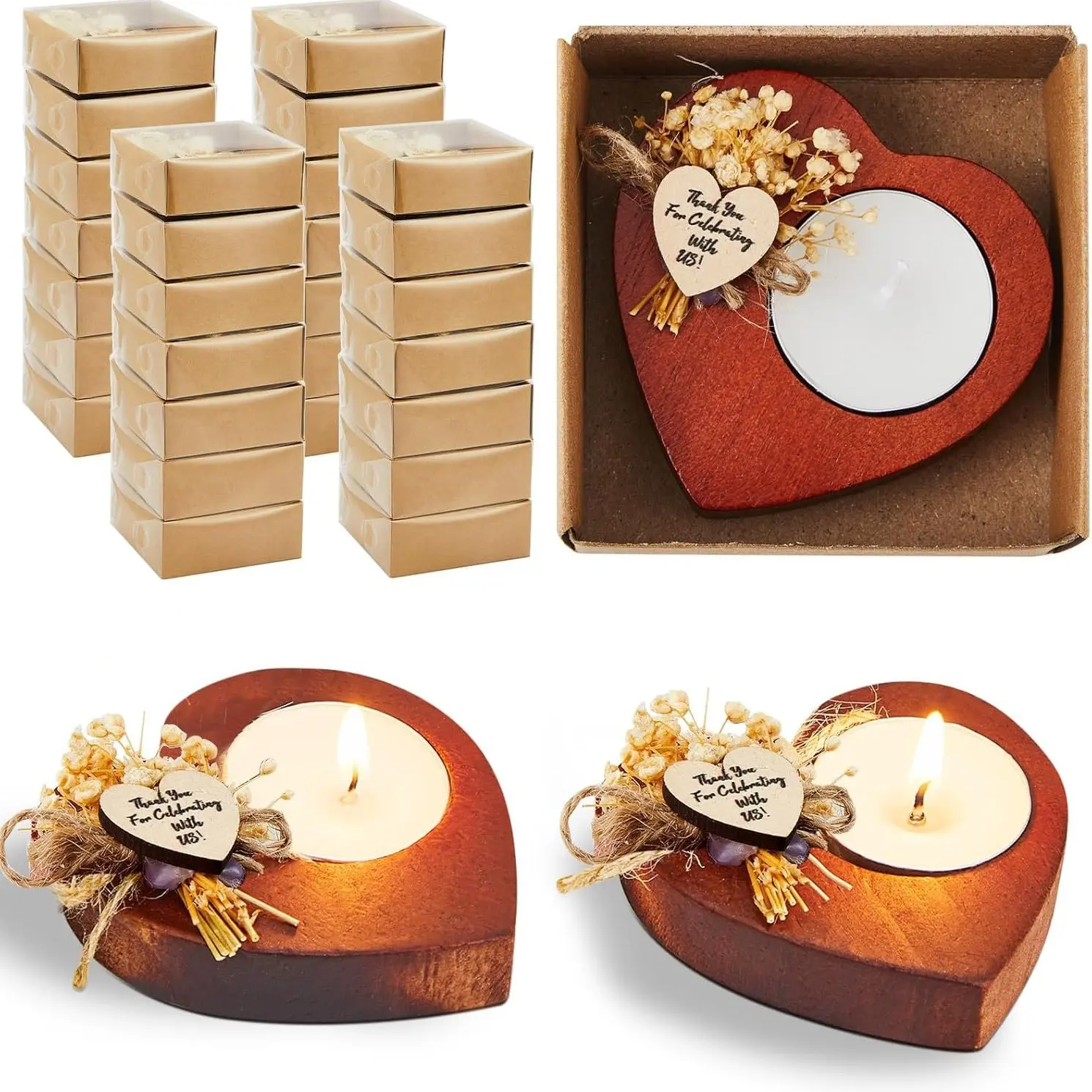 Natural Wood Heart-Shaped Candle Holder - Classic Handcrafted Style, Versatile Decor & Keepsake Gift, Perfect for Weddings, Parties, Memorials & Bridal Shower Favors