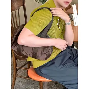 Men's button-down short-sleeved crochet knit shirt Tops Casual Knitwear Menswear Crewneck Plain Beige Shortsleeve Tropical Turmeric hawaii outfits gulf mexico shirt saint patrick shirt memeshirts