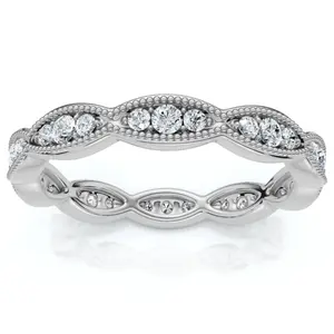 3/8ct Diamond Vintage Eternity Ring Stackable Womens Wedding Band 14k White Gold