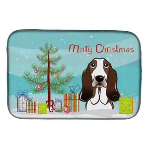 212 MAIN Christmas Tree & Basset Hound Dish Drying Mat, Multi-Functional Kitchen Tableware with Placemat & Decorative Coaster Uses, Kitchen Coasters