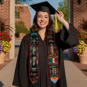 Custom Name & School Mexican Graduation Stole, Mexican Flag Graduation Sash, Mexico Stole Class of 2026, Aztec Pattern Sash Senior Grad Gift