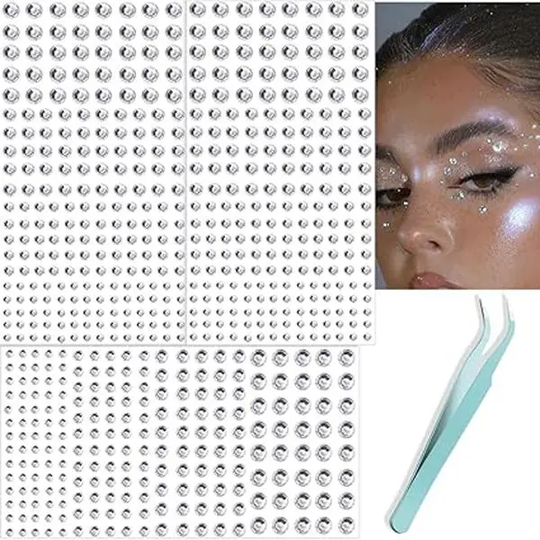 Face Gems Hair Gems, Self-Adhesive Face Jewels Eye Jewels Rhinestones 3/4/5/6 mm DIY Face Gems Stick on, Hair Body Rhinestones Gems Rave Accessories for Face Eyes Makeup Body, Crafts