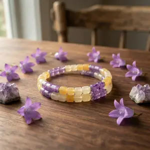 Natural Citrine & Amethyst Wealth-Attracting Bracelet, Energy Healing Beaded Bracelet, Positive Energy Wealth Enhancement Emotional Balance, Unisex Jewelry, November Birthstone