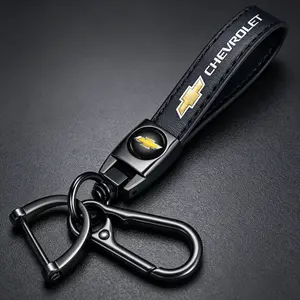 Genuine Leather Keychain for Chevrolet - Heavy Duty 360° Swivel & Anti-Loss D-Ring, Durable Car Key Fob Holder, Unisex Gift for Chevy Silverado, Equinox, Malibu, Traverse, Tahoe, Suburban & More, Black Chevy car accessories