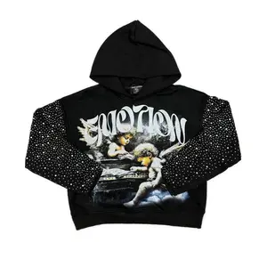 Mixed Emotions Fallen Angels Rhinestone Hoodie Black