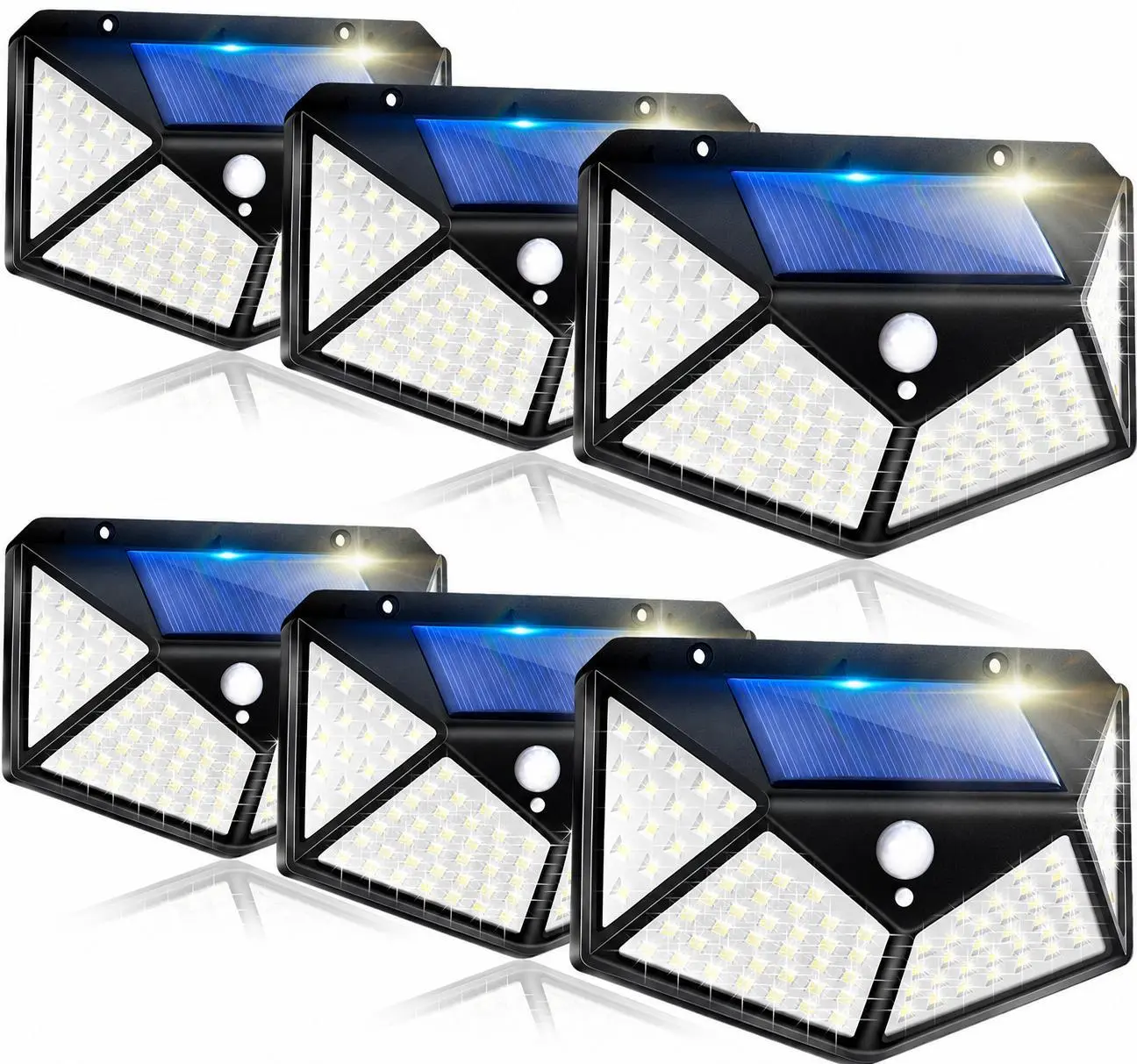 6 Pack Solar Motion Sensor Lights Outdoor, 100 LED 270° Wide Angle, 3 Lighting Modes, IP65 Waterproof Security Wall Lights for Yard Garden Fence Patio