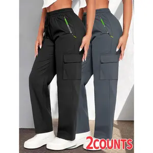 Women's Heavy-Duty Full-Zip Cargo Pants (2pcs) - Drawstring waist with belt loops, multi-pocket design including zip pockets and tool holders. Suitable for outdoor, casual, and formal occasions; ideal for work, travel, and fall wear.