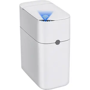 Touchless Automatic Bathroom Trash Can with Lid - 3 Gallon Slim Motion Sensor Garbage Can for Bedroom, Kitchen, Office - White (6" W x 11" L x 13" H)