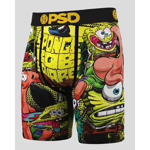 PSD Mens SpongeBob SquarePants - Krabby Patty Boxer Brief - Standard Length 7 Inch Inseam, Soft and Breathable Poly Blend Fabric