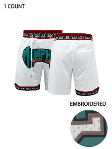 Men's Letter & Number Memphis Embroidered Drawstring Waist Basketball Shorts, Casual Quick Drying Breathable Shorts,Summer Outfits, Back To School Clothes,Summer Bottoms for Outdoor Daily Wear, Athletic Wear, Athletic Mesh Shorts