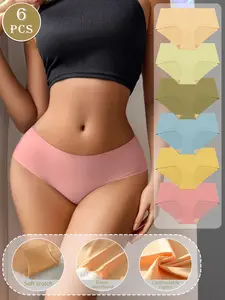 Women's Seamless Underwear Set, Plain Slim Fit Comfortable Triangle Panties, All Season Wear, Sexy Style Briefs, 6 Pieces, Casual Soft Panties