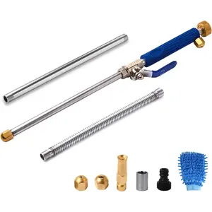 High Pressure Power Washer Wand, Hydro Jet Water Wand Pressure Sprayer,Flexible Garden Watering Wand with 3 Hose Nozzle Universal Hose End for Car Pet Window Patio Gutter Cleaning Tool Blue