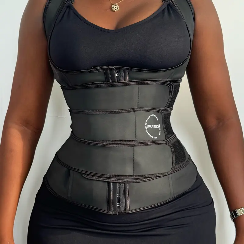 Sculpt Touch Triple Belt Rubber Vest Sport Girdle Waist Trainer Adjustable Button Women's Gym Workout Bottom Thick Steel Buckle SpringStatements Womenswear Shapewear