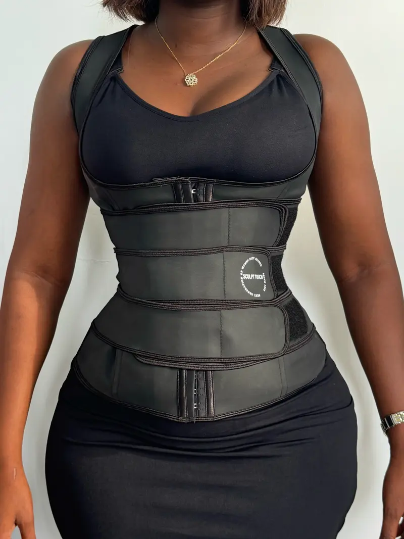 Sculpt Touch Triple Belt Rubber Vest Sport Girdle Waist Trainer Adjustable Button Women's Gym Workout Bottom Thick Steel Buckle SpringStatements Womenswear Shapewear