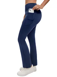 Women's High Waisted Yoga Pants with Pockets - Seamless Flare Leg Bootcut Pants, Athletic Casual Wear