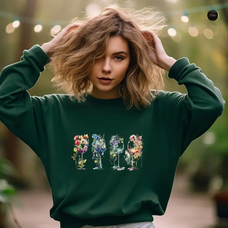 Floral Wine Glasses Sweatshirt, Wine Shirt, Wine Lover Hoodie