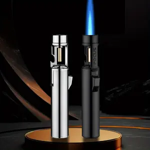 (Butane Gas Not Included) Windproof Refillable Metal Torch Lighter with Jet Blue Flame & Bottle Opener - Heavy-Duty Zinc Alloy, Ideal for Camping, BBQ