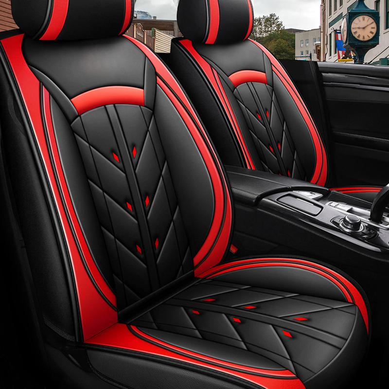 5pcs Premium Universal Car Seat Covers - Full Surround PU Leather Waterproof Protectors with Easy Installation for Most 5-Seat Cars, SUVs, Trucks, and Vans -Stain-Resistant, and Breathable Accessories for Comfortable Driving Experience