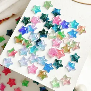 120PCS Luminous Creative Novelty Chubby Pentagram Resin Nail Charms 3D Gradient Colored Fine Glitter Jelly Star Nail Art Decorations DIY Earphone Case Nails Materials