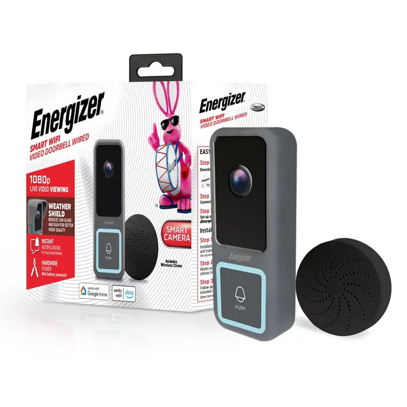 Energizer Smart Doorbell & Chime 1080p Wired Doorbell Camera Two-Way Audio