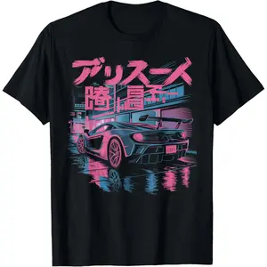 Casual Round Neck Shortsleeve Fashion Cotton Graphic Tees Streetwear Japanese Street Racing Kanji Car Retro JDM Tuner Japanese T-Shirt