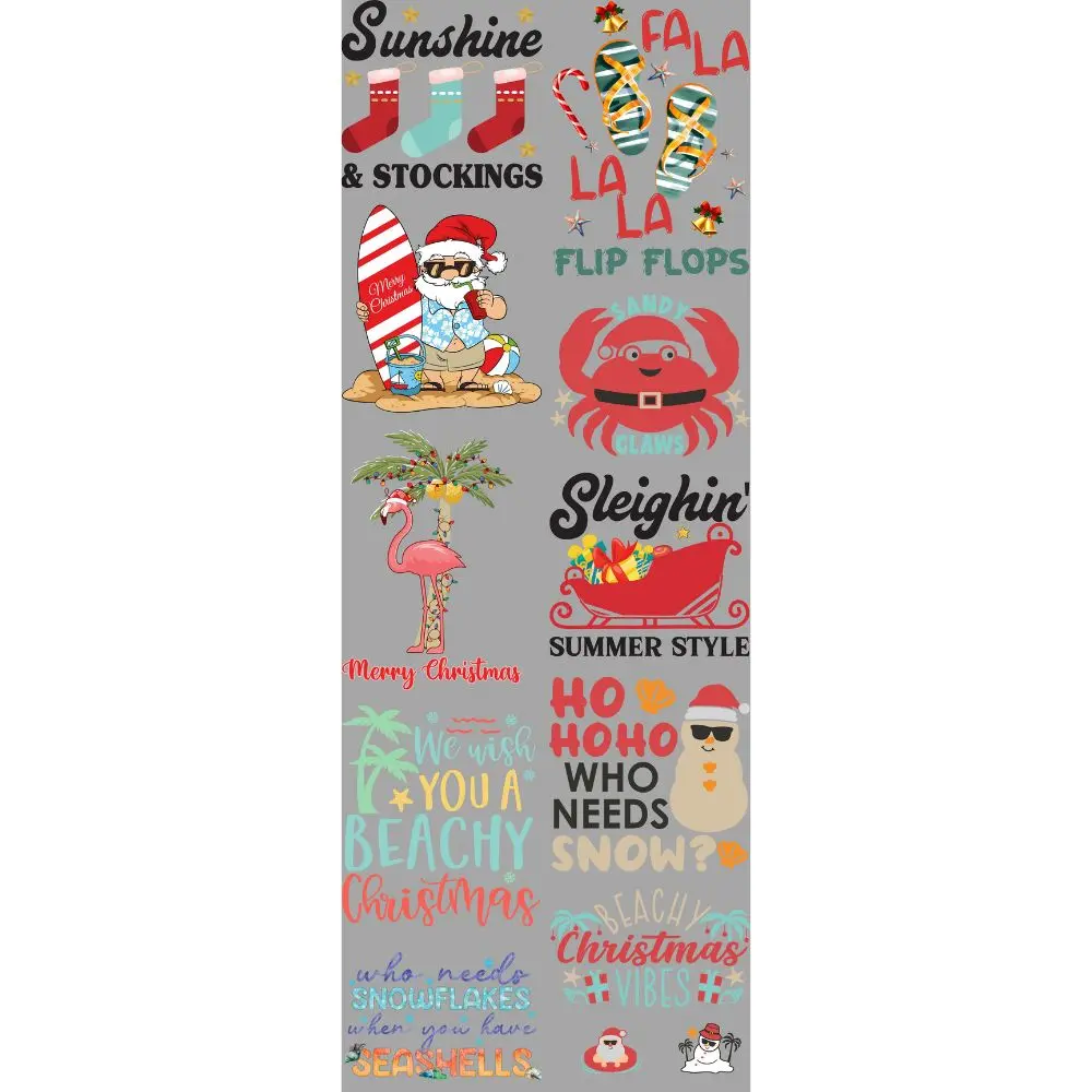 Beachy Christmas DTF Transfers Gang Sheet 22" x 60" Direct To Film DIY Gang Sheet
