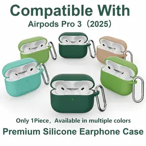 Premium Silicone Earphone Case for AirPods Pro 3 Headphones with Keychain, Drop Protection, Easy Carry, Accessories