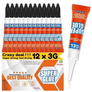 Super Glue Gel Clear Non-Drip, 12 X 3g All Purpose  Adhesive Ca Glue Quick Dry Instant Glue for Plastic, Metal, Ceramic, Shoe, , Leather, Model, Aquarium, Rhinestone,  and DIY Crafts