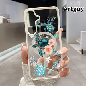 Magnetic Phone case Compatible With Samsung Galaxy S26 S23 Ultra S24 Plus S25 Edge S22+ FE Sea Turtle Symphony Pattern Non-Yellowing Shockproof Soft Silicone Transparent Acrylic Cover Supports Wireless Charging