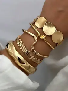 Women's Fashion Bracelets Set, Simple Style Leaf Design, Irregular Striped Open Bangles, Perfect Gift for Friends & Daily Wear, Trendy Stack Bangle, Elegant Minimalist Bangle