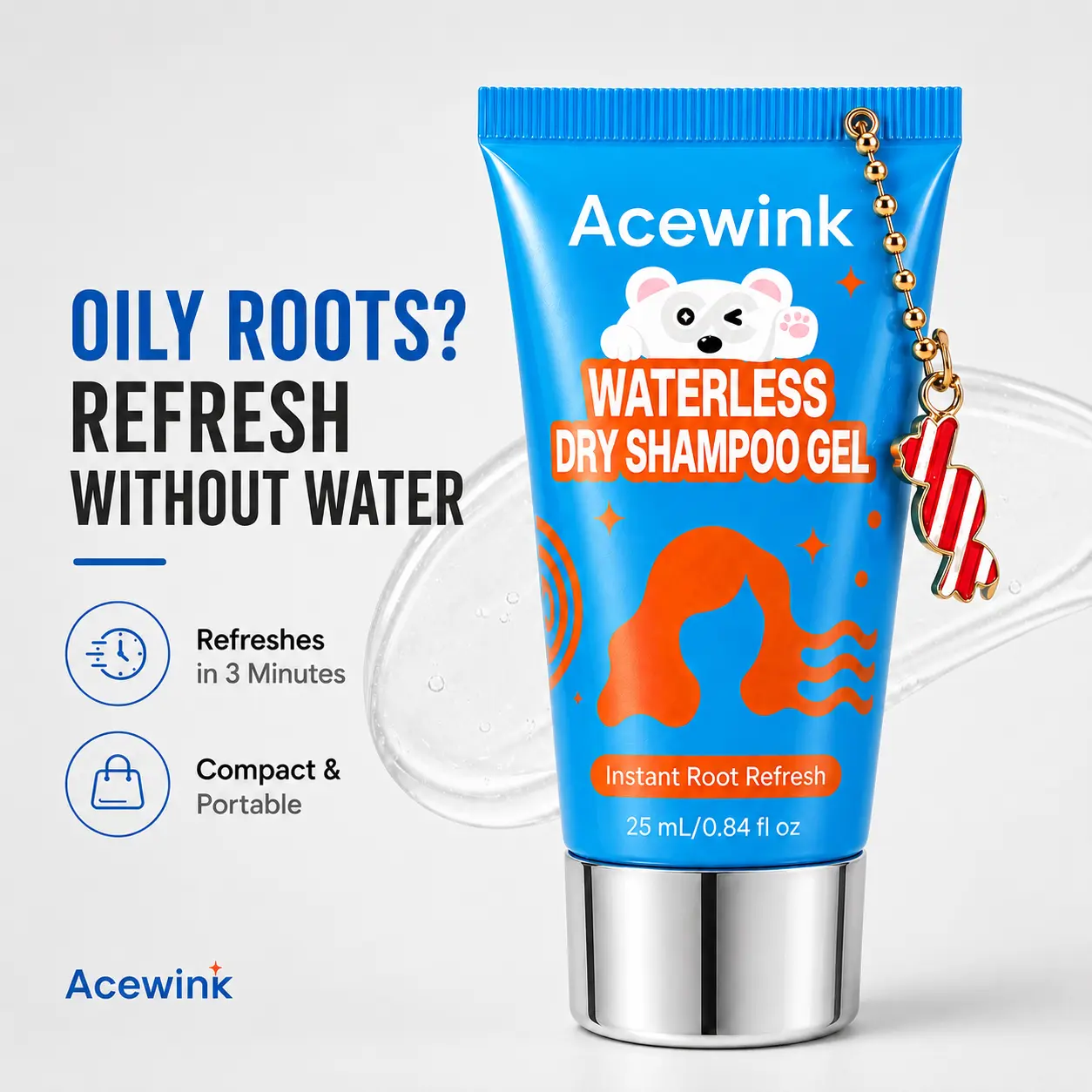 Acewink Waterless Dry Shampoo Gel for Oily-Looking Roots, No-Rinse Root Refresh Gel, No Powder White Cast, Clear Lightweight Formula, Compact Hair Refresh for On-the-Go, 25 mL，DealsForYouDays