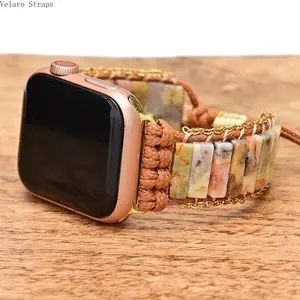 Natural Crazy Agate Braided Bracelet Band for Apple Watch, Boho Adjustable Strap for Series 1–11/Ultra/SE (38–49mm)