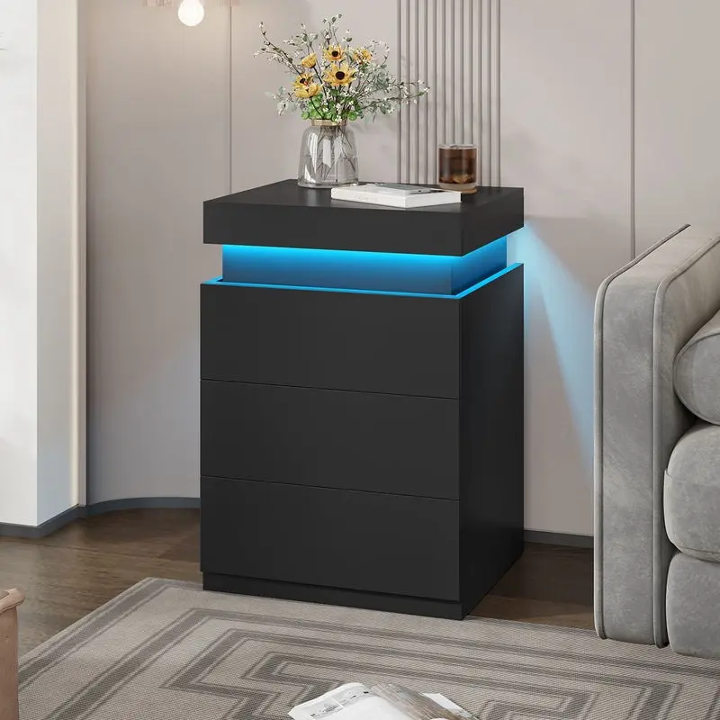 Sikaic Modern Nightstand with Charging Station & LED