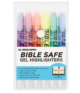 U.S. Office Supply Bible Safe Highlighter Set of 6 Bright Flouresent Colors, Dry Bible Highlighters No Bleed, Fade or Smear, Safe Gel Markers, Accessories, Study Guide