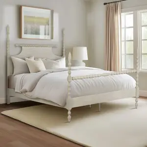 Madison Park Signature MPS115-0345 82.5 in. x 57 x 68.25 in. Turned Wood Spindle Bed, Antique Cream - Full Size