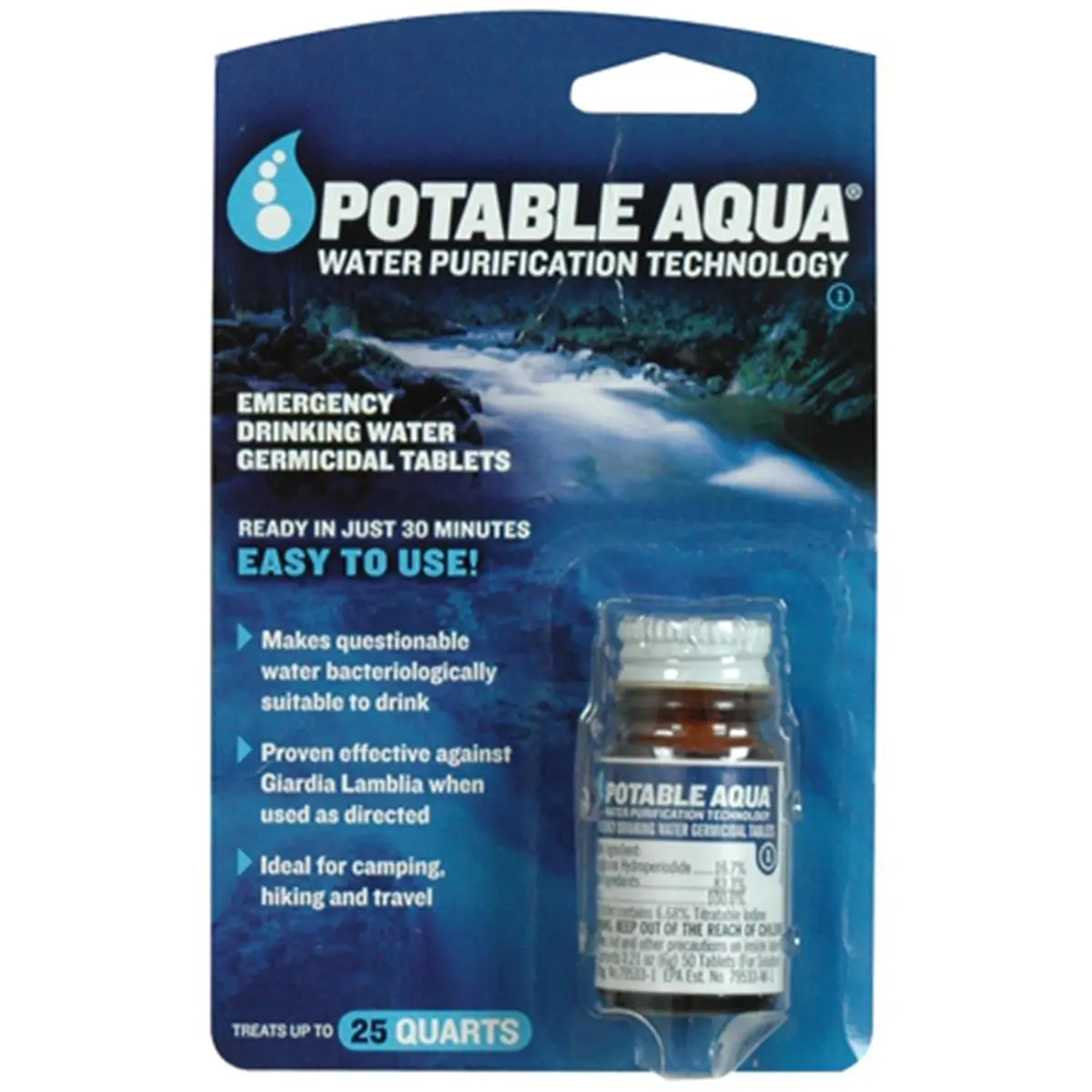 Potable Aqua Water Purification Tablets - 50 Tablets for Camping, Hiking, Disinfection & Sterilisation, No