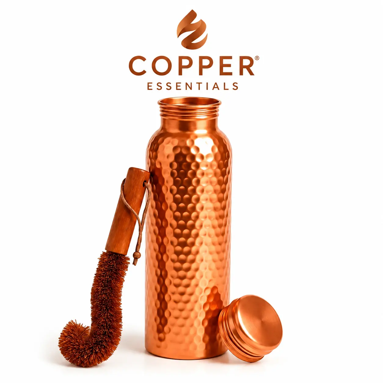 Copper 32oz Water Bottle - 100% Pure Copper, Heavy-Duty, Leak-Proof, Cleaning Brush Included, Ideal for Drinkware - Tumbler
