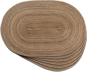 Oval Braided Placemats 12x18 Inch Table Mats Set of 6 for Dining Tables Natural Woven Heat Resistant Place Mats (Oval Brown)
