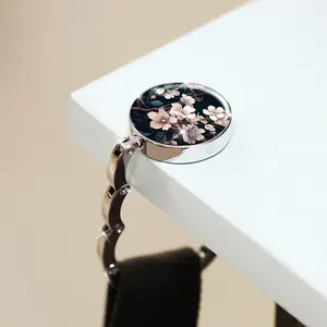 Foldable Handbag Hook for Desktop Storage, Travel-Friendly Decorative Table Hook, Unique Gift Idea, Vintage Floral Cherry Design