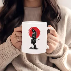 Handmade Insulated Reusable Ceramic Samurai Warrior Mug, Traditional Japanese Design Multi-Functional Kitchenware Drinkware Gift for Men
