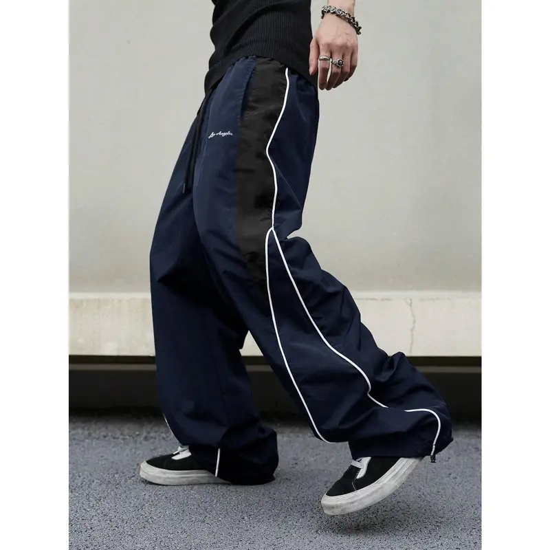 Men's Baggy Track Pants - Y2K Streetwear Loose Windbreaker Pants