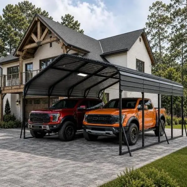 Garvee 20x20 Heavy Duty Metal Carport, Galvanized Steel Roof, Solar Light