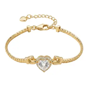 14K Gold Plated Bracelet for Women Fashionable Heart Zirconia Snake Chain Elegant High-Quality Accessory 14K Gold Plated Bracelet for Women Fashionable Heart Zirconia Snake Chain Elegant High-Quality Accessory