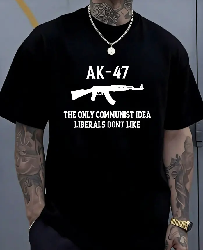 Men's Edgy AK-47 Graphic Streetwear T-Shirt - Breathable Short-Sleeve Top for Bold Individuals, Tshirt