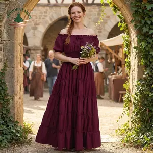 Renaissance Costume Women Medieval Irish Under Dress Retro Gown Wench Peasant Smocked Waist Long Dresses Halloween Costumes Girls Party Outfit Gothic Dress