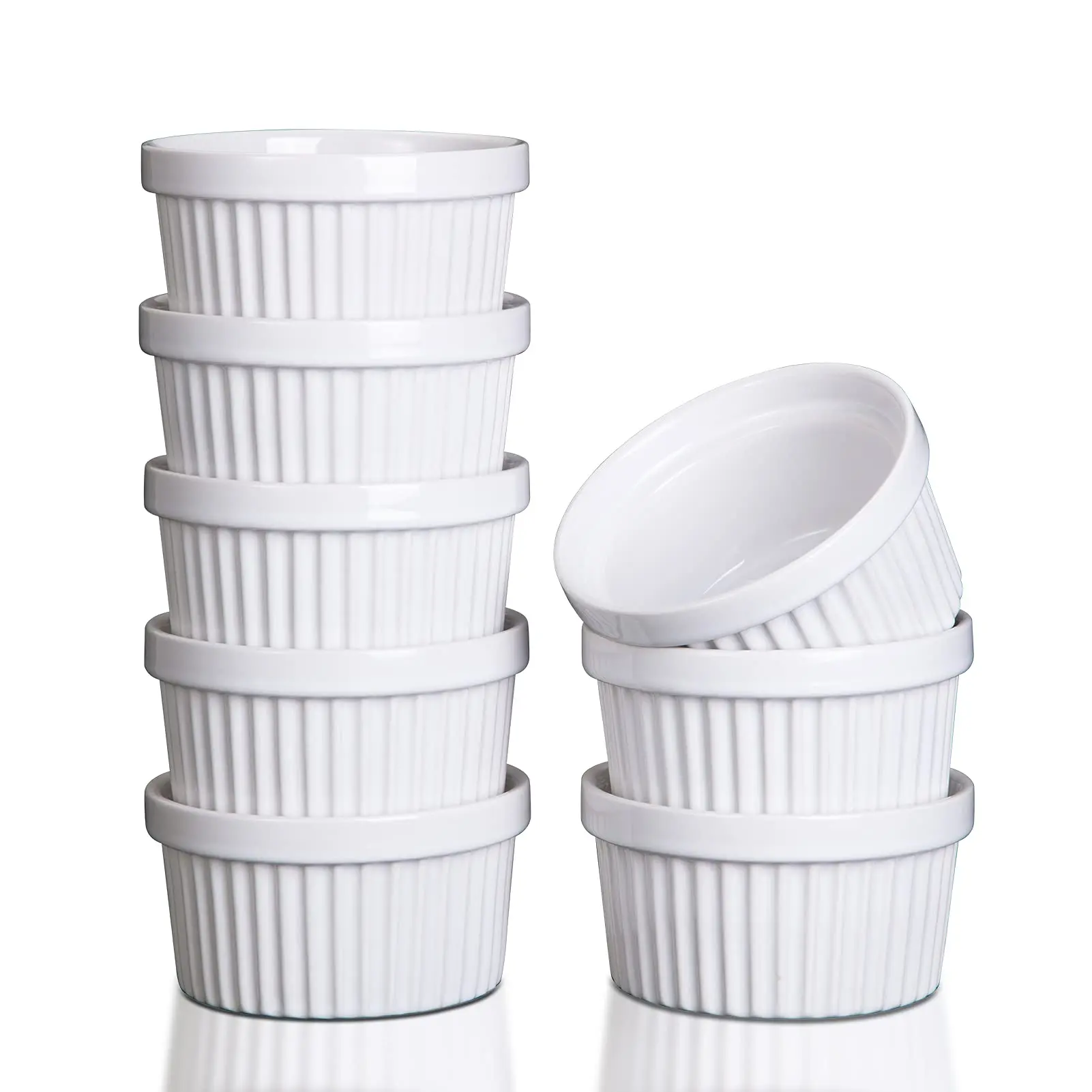 GARVEE 8 Oz Ceramic Ramekins Oven Safe for Baking, Creme Brulee Souffle Bowls, Dipping Sauce Bowls, Classic Dessert Bowls for Pudding, Dishwasher, Freezer Safe, Set of 8, White